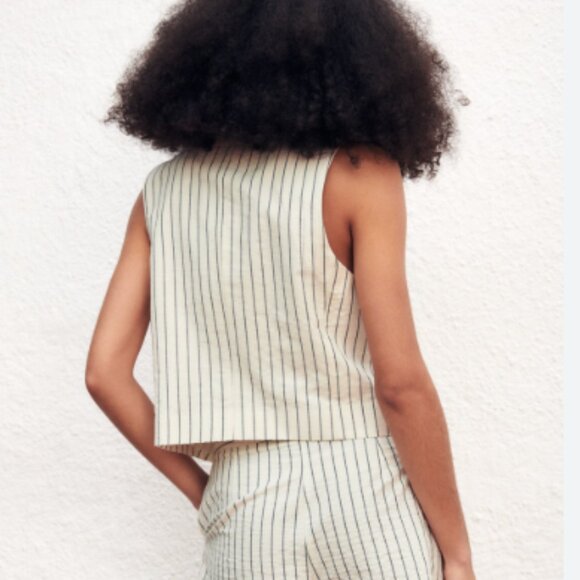 NWOT Zara Striped Linen Tailored Waistcoat Vest - Picture 5 of 9